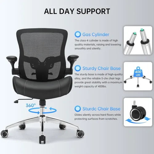 Miniatura 8 de Silla de oficina grande y alta de 400 libras, silla de escritorio ergonómica con cojín ancho de espuma de modelado 3D, silla de computadora