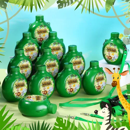 Miniatura 2 de Eaasty Juego de 24 suministros para fiestas de safari en la selva, comedores infantiles con correa, botella de agua reutilizable de plástico de 10