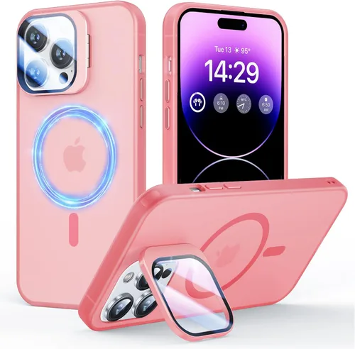 Miniatura 26 de Funda para iPhone 14 Pro, protección contra caídas de grado militar, compatible con MagSafe, soporte integrado y protector de lente de cámara, funda