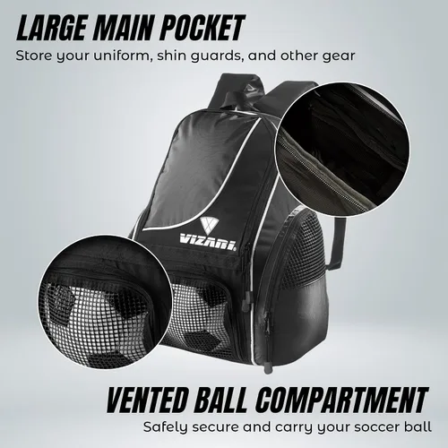 Miniatura 5 de Mochila de fútbol Solano de Vizari con compartimento para balón, bolsillo ventilado para balón y bolsillos de carga laterales de malla para adultos