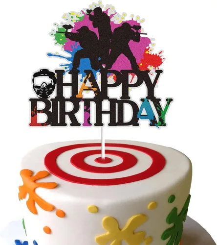 Paintball - Decoración de pastel de cumpleaños con purpurina colorida para juego de disparos, decoración de tartas, pistola de paintball,