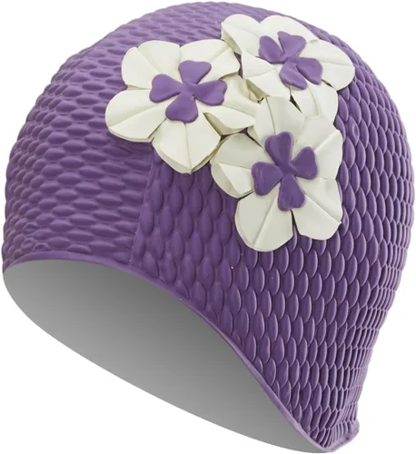 Miniatura 20 de Sporti Gorro de Natación de Burbujas, Gorro de Baño de Protección para Mujeres, Agarre Interior Antideslizante, Hecho de Látex/Goma y Mantiene