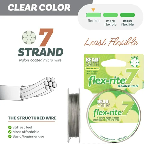 Miniatura 2 de The Beadsmith Flex-Rite - Alambre de acero inoxidable recubierto de nailon de 7 hebras, 0.018 pulgadas de diámetro, transparente, carrete de 30