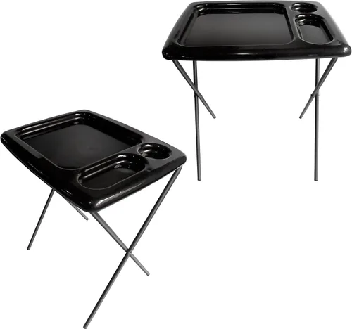 Bandeja/mesa plegable de TV (juego de 2), color negro, 17 x 22 x 26 pulgadas, bandejas portátiles para interiores y exteriores con espacio para