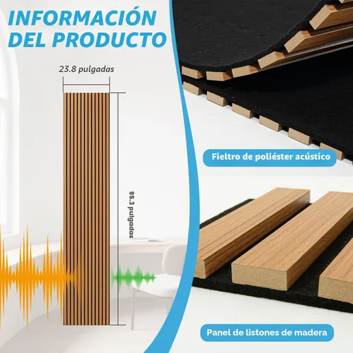 Miniatura 7 de Panel de pared de listones acústicos de madera Art3d con diseño roll-flat - Paneles absorbentes de sonido de 95.3 x 23.8 pulgadas para columnas