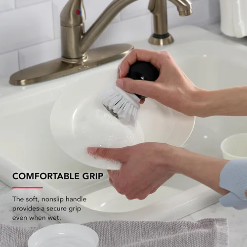 Miniatura 5 de KitchenAid Cepillo de palma con bandeja de platos para mantener las encimeras secas y limpias, cerdas de nailon duraderas para una limpieza Negro
