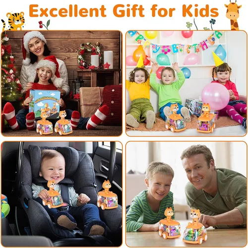 Miniatura 6 de Coches de juguete para bebés, auto de prensa y marcha para niños pequeños, juguetes iluminados, regalos de cumpleaños para niños y niñas, jirafa