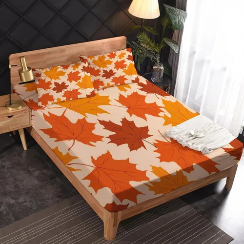 Miniatura 2 de Juego de sábanas de hojas de otoño tamaño King, sábanas de microfibra suave, bolsillo profundo, sábanas y fundas de almohada estampadas sin arrugas