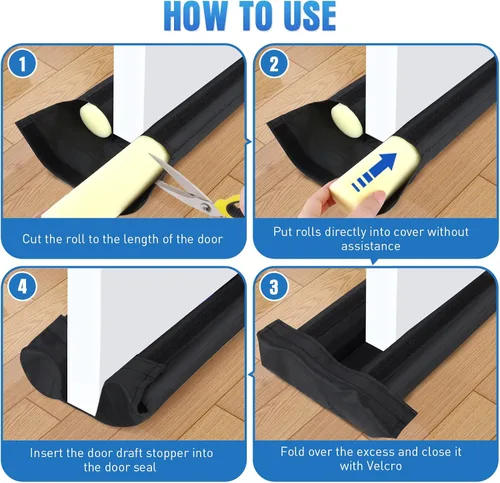 Miniatura 7 de BlissTrends Tope para puerta con huecos de hasta 2.36 pulgadas, tope de corriente para parte inferior de la puerta, insonorizado, resistente al Negro