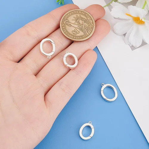 Miniatura 3 de PH PandaHall Anillo de puerta de resorte de plata de ley 925 de 2 tamaños con bucle, 0.630 in y 0.551 in, cierre de collar ovalado, cierre