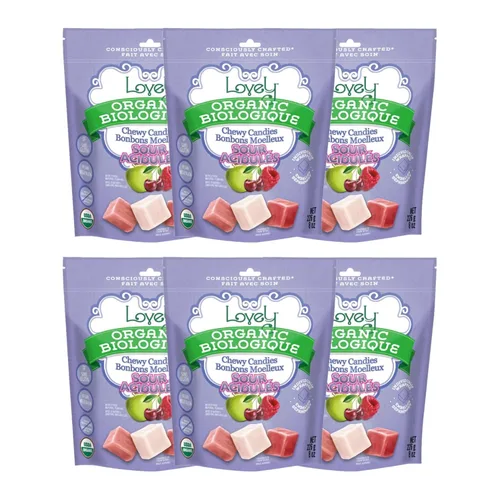 Miniatura 5 de Caramelos masticables orgánicos ácidos, bolsa de 5 onzas, sabor a frambuesa, manzana y cereza, sin HFCS, gluten o ingredientes falsos, 100% veganos