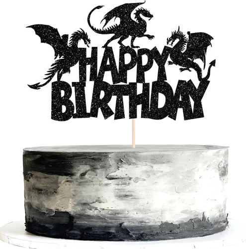 Miniatura 8 de Paquete de 24 adornos para cupcakes de dragón con purpurina de fantasía, para cumpleaños, temática de dragón volador, baby shower, fiesta