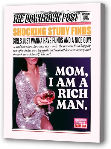 Miniatura 19 de Lienzo decorativo moderno con texto en inglés "Mom I Am A Rich Man", póster divertido del centro de la ciudad, decoración de habitación indie, arte