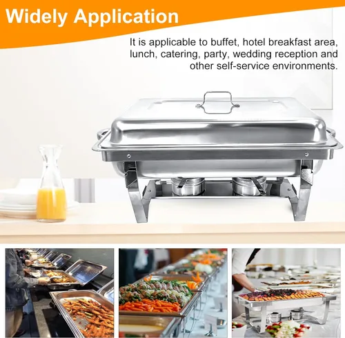 Miniatura 6 de Juego de buffet de platos de roce de 8 cuartos de galón Juego completo de calentador de alimentos de acero inoxidable Chafer con bandeja de agua
