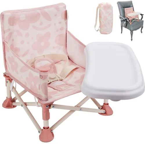 Miniatura 10 de Tiny Marvels Silla de bebé portátil 3 en 1, asiento elevador acogedor, silla de bebé con bandeja, plegable compacta, silla para niños pequeños