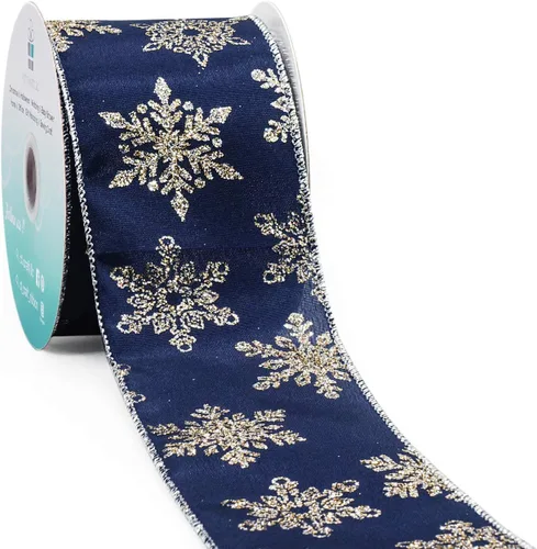 Miniatura 13 de Cinta con alambre de organza con copos de nieve dorados de champán para decoración navideña del hogar, lazo para la parte superior del árbol
