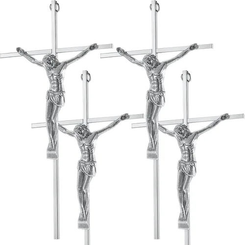 Miniatura 7 de Leinuosen Crucifijo de pared de 4 piezas de cruz católica delgada de metal para decoración del hogar, colgante de Jesús, 10 x 5 x 1 pulgadas (dorado)