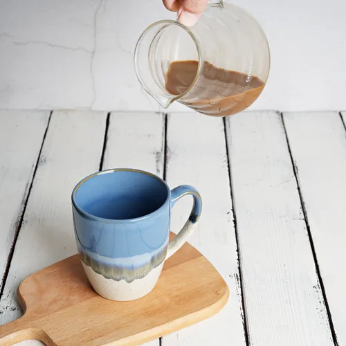 Miniatura 5 de Bosmarlin Juego de 4 tazas de café de cerámica, 17 onzas, tazas de café con asa grande, aptas para microondas, esmalte reactivo único Azul claro