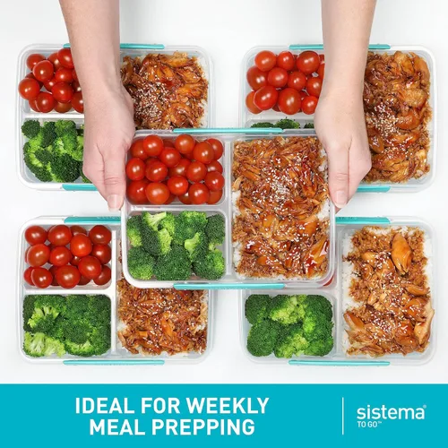 Miniatura 3 de Sistema Recipientes de almacenamiento de alimentos de 5 piezas con 3 compartimentos y tapas para preparación de comidas, aptos para lavavajillas