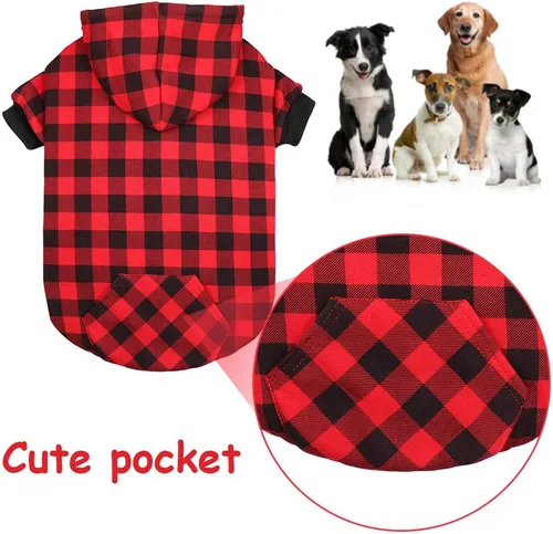 Miniatura 2 de Sudadera con Capucha a Cuadros Rojos para Perros, Ropa para Mascotas con Capucha y Bolsillo (XS)