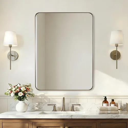 Miniatura 24 de ANDY STAR - Espejo de baño de 24 x 40 pulgadas dorado, marco de metal de acero inoxidable con esquina redondeada, panel de vidrio rectangular