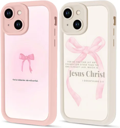 Miniatura 47 de Paquete de 2 fundas protectoras para iPhone 13 de 6.1 pulgadas con versículo bíblico de Jesús y cruz cristiana floral, para mujeres y niñas, funda