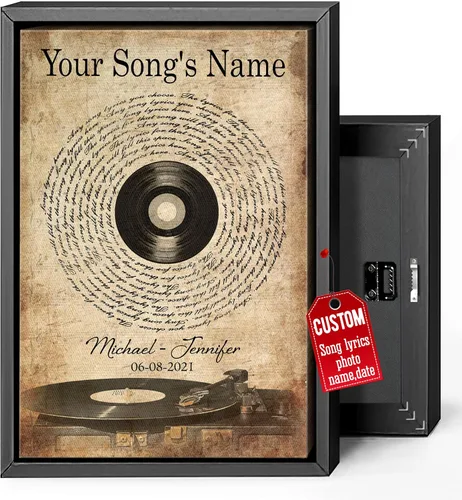 Miniatura 35 de H-DEWALL Lienzo personalizado con letras de canciones enmarcado, regalos para ella, obra de arte para el dormitorio, lienzo musical personalizado