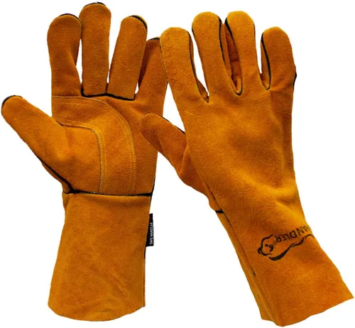 SAFE HANDLER Guantes de soldadura reforzados de cuero para mayor destreza, refuerzo de doble palma, resistentes al calor para hornos, barbacoa,