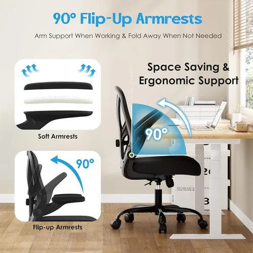 Miniatura 8 de Silla de oficina ergonómica de escritorio, silla de computadora de malla, silla de trabajo transpirable con ruedas, soporte lumbar ajustable, sillas