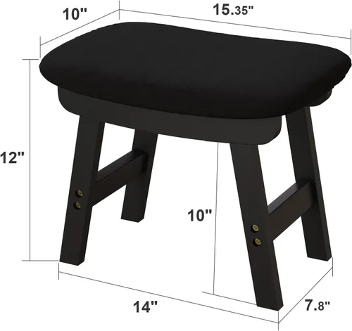 Miniatura 2 de viewcare Reposapiés otomano pequeño, taburete negro - Taburete de pie de madera para sala de estar, dormitorio y cocina