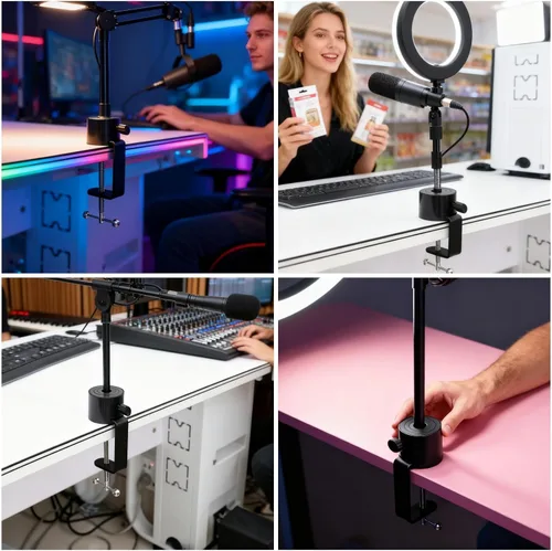 Miniatura 2 de Soporte de micrófono abrazadera de mesa para micrófono, brazo de tijera, soporte de brazo de tijera, soporte voladizo de agujero de rosca de 1/2
