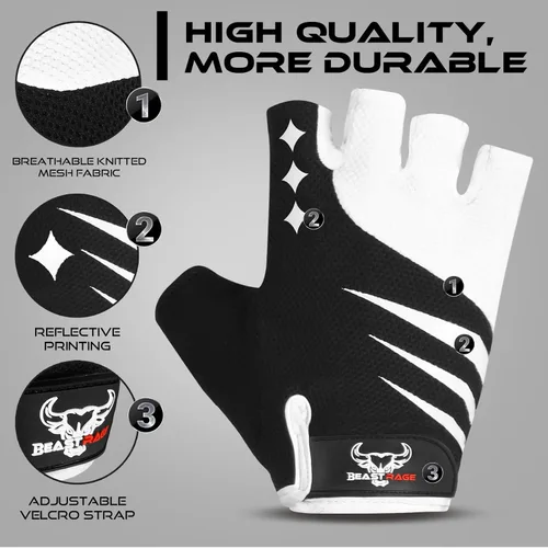 Miniatura 6 de BEAST RAGE Guantes de ciclismo de medio dedo para hombres y mujeres, guantes acolchados de gel, antideslizantes, absorben los golpes, levantamiento