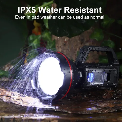 Miniatura 6 de Linterna recargable con reflector, reflector de mano de alto lúmenes, linterna LED con correa para el hombro y salida USB para huracanes