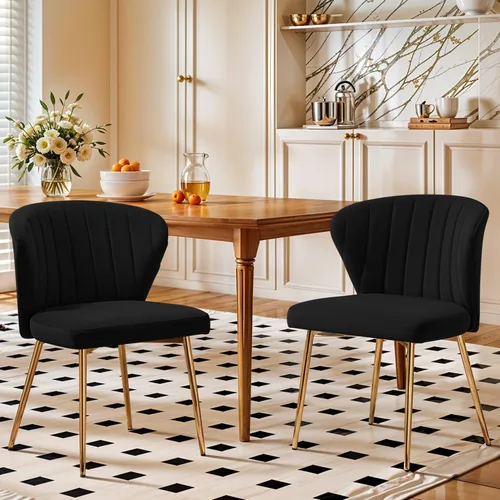 Juego de 2 sillas de comedor de terciopelo, sillas de tocador tapizadas modernas con patas de metal dorado para comedor, cocina, tocador y patio