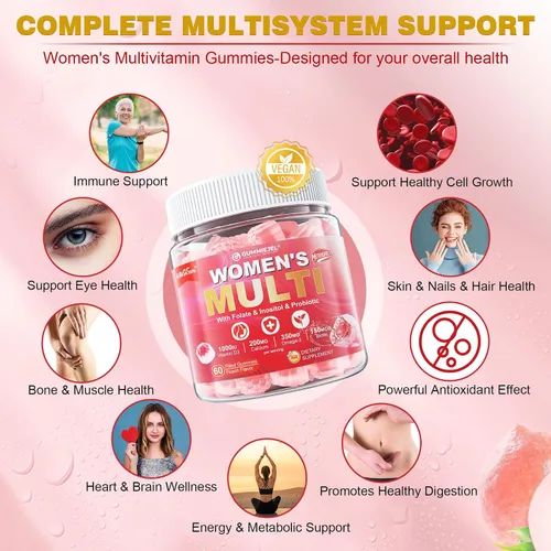 Miniatura 8 de Gomitas multivitamínicas para mujer, multivitamínico metilado para mujeres con omega-3, magnesio, enzimas, mezcla de probióticos y antioxidantes