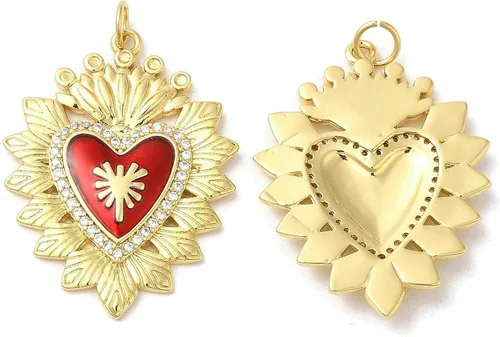 Miniatura 10 de Stiesy 10 dijes de circonita cúbica transparente de Virgen María, chapados en oro de 18 quilates, dije religioso para rosario, collar, joyería, Flor