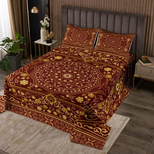 Miniatura 13 de Erosebridal Colcha King, Colcha Exótica Bohemia, Cobertor de Encaje Bohemio Tribal Floral Rojo Amarillo Azul Degradado Retro, Acolchado Egipcio