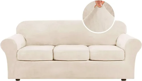 Miniatura 90 de H.VERSAILTEX - Funda elástica para sofá de 3 piezas, de suave terciopelo afelpado, para sofá biplaza con 2 cojines de hasta 72 pulgadas de ancho, se