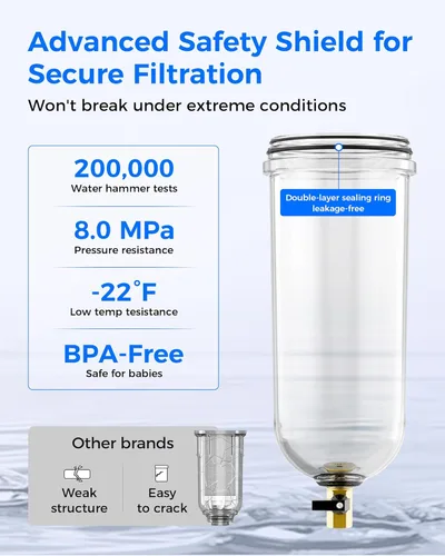 Miniatura 7 de Waterdrop Filtro de sedimentos Mega Spin Down, sistema de filtro de agua reutilizable para toda la casa con mayor capacidad, 2 en 1 doble filtración