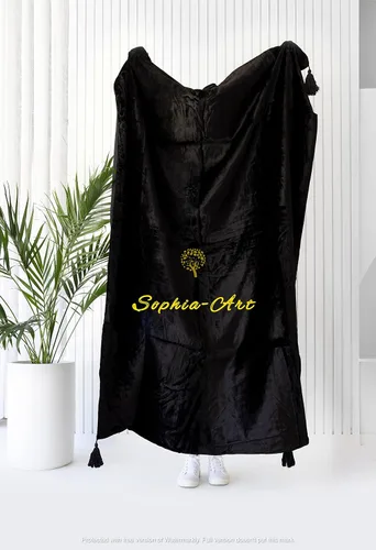 Sophia-Art Manta de terciopelo triturado de lujo con borlas, para sofá o cama, manta suave, bohemia y cálida, acogedora, felpa ligera (50 x 60 Negro