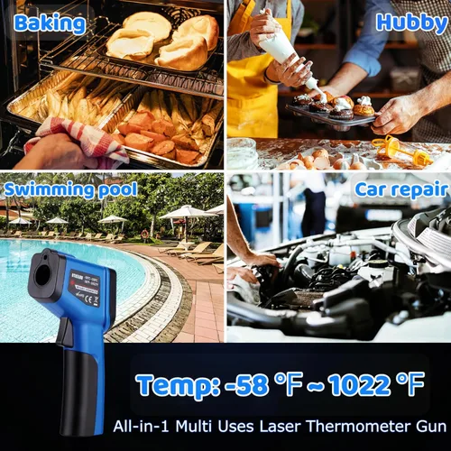 Miniatura 6 de Pistola de termómetro infrarrojo para cocinar, -58℉~1022℉, pistola de temperatura láser digital para freír en profundidad, pizza, Blackstone, Azul