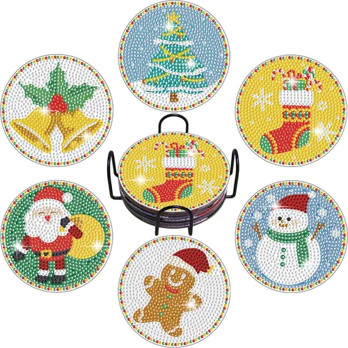 Miniatura 13 de Vcekract Posavasos de pintura de diamante, 6 posavasos de mandala con soporte, kits de manualidades para posavasos de bricolaje, kits de proyectos