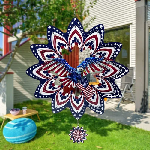 Miniatura 2 de Hilanderos de Águila para Patio y Jardín, Hilandero de Viento Colgante, Atrapadores de Viento 3D de Metal, Hilandero Cinético de Bandera Americana
