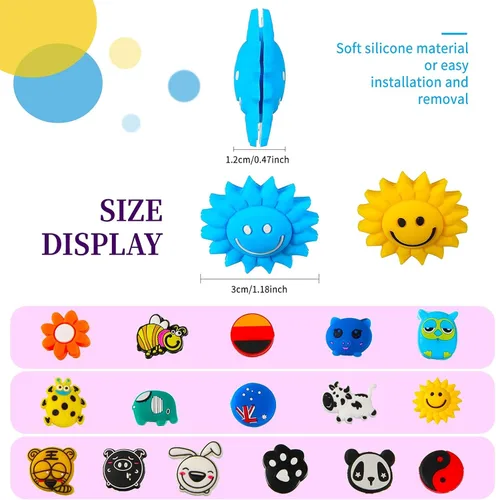 Miniatura 2 de Chalyna 25 piezas de raqueta de tenis amortiguadores de vibraciones de dibujos animados de silicona para raqueta de tenis, raquetball