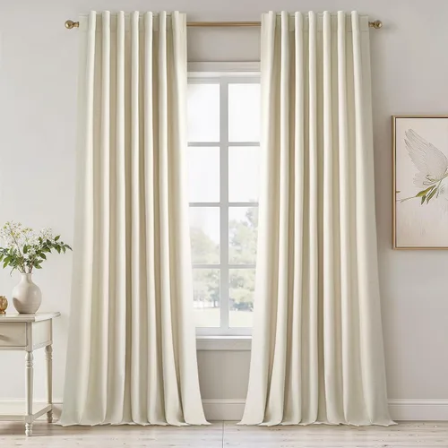 Miniatura 23 de Topfinel Cortinas opacas, blanco beige, 2 paneles, ventanas pequeñas, textura, mezcla de lino, bohemia, abedul, rural, gancho, bolsillo trasero