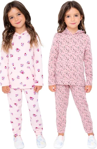 BTween Paquete de 4 ropa deportiva y de descanso para niñas, sudaderas con capucha y pantalones deportivos, pantalones deportivos para niños y