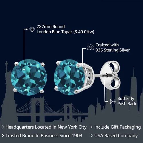 Miniatura 67 de Gem Stone King Aretes de plata de ley 925 con piedra natal redonda de 0.276 in para mujer
