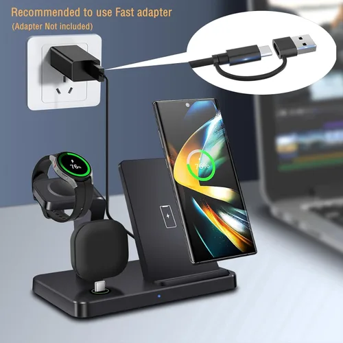 Miniatura 5 de Cargador inalámbrico para Samsung, estación de carga inalámbrica 3 en 1 para Samsung Galaxy S25/S24/S23/Z plegable/abatible, cargador rápido