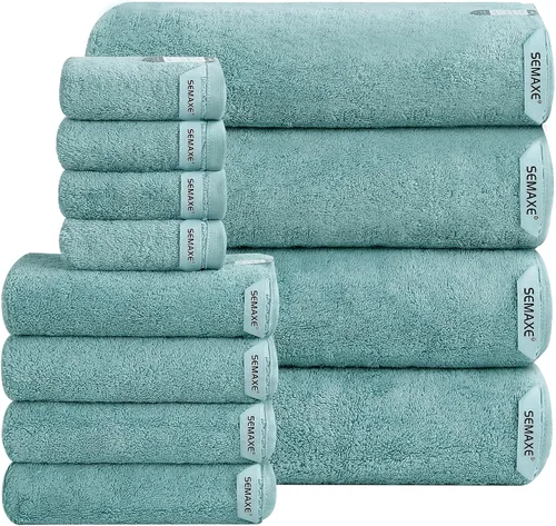 Miniatura 21 de SEMAXE - Juego de toallas de baño amarillas, 2 toallas de baño de lujo, 2 toallas de mano, 4 toallas faciales 100% algodón con bucles para colgar