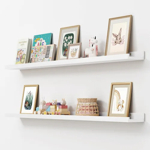 Miniatura 38 de FLYJOE Estante de repisa de fotos para pared, 24 pulgadas de madera de fresno maciza, estantes para libros de guardería, estantes flotantes